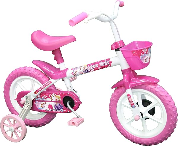 TK3 Track Bicicleta Infantil Aro 12 Arco-Iris Branco e Rosa com Cestinha