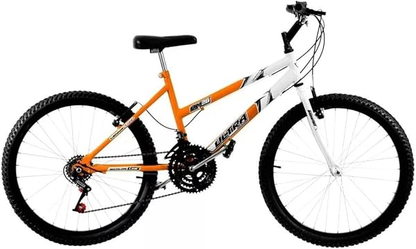Ultra Bikes Passeio Bicolor Aro 26 Reforçada V-Brake 18 Marchas Laranja e Branco
